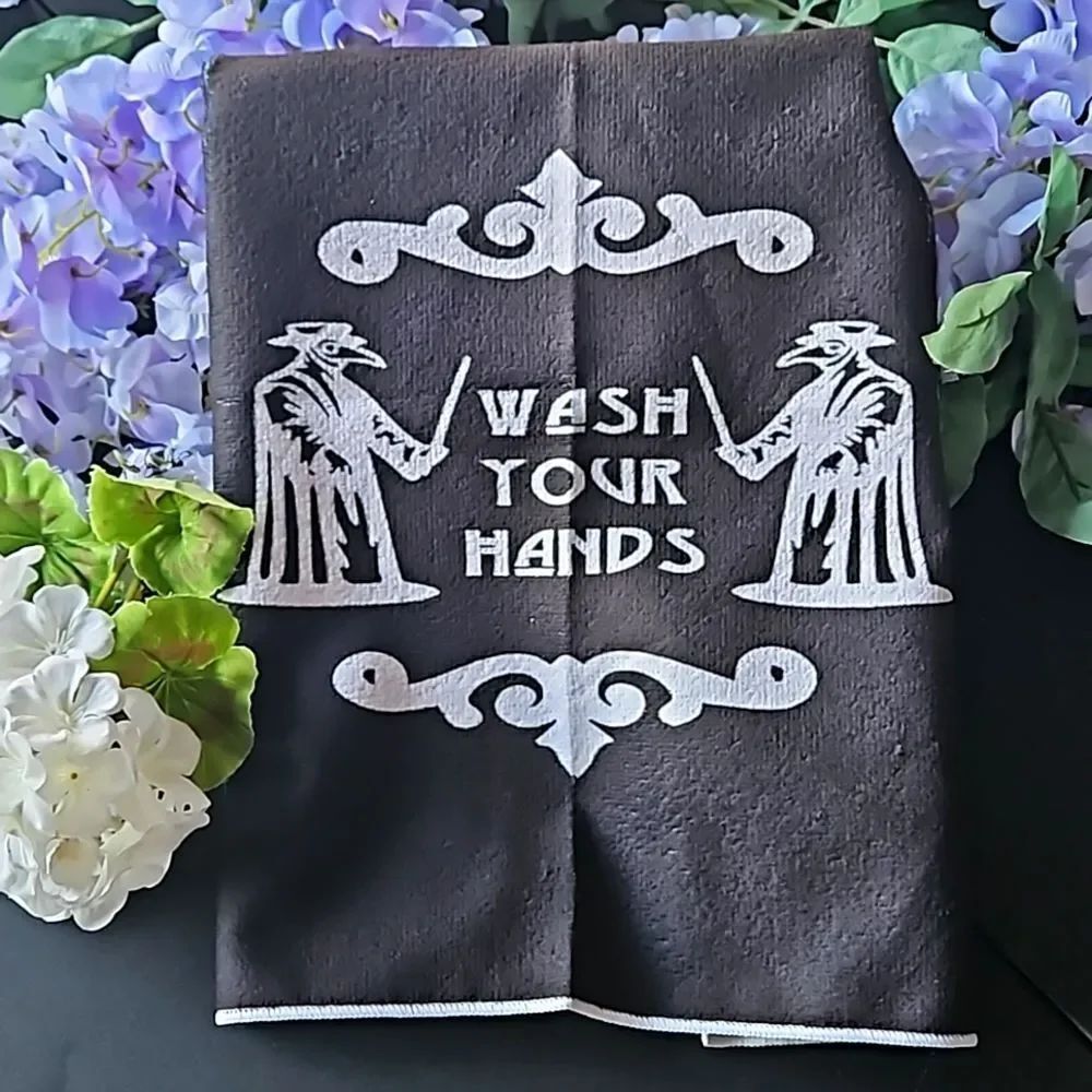 Goth Black & White Single Towel "Wash Your Hands" NWOT